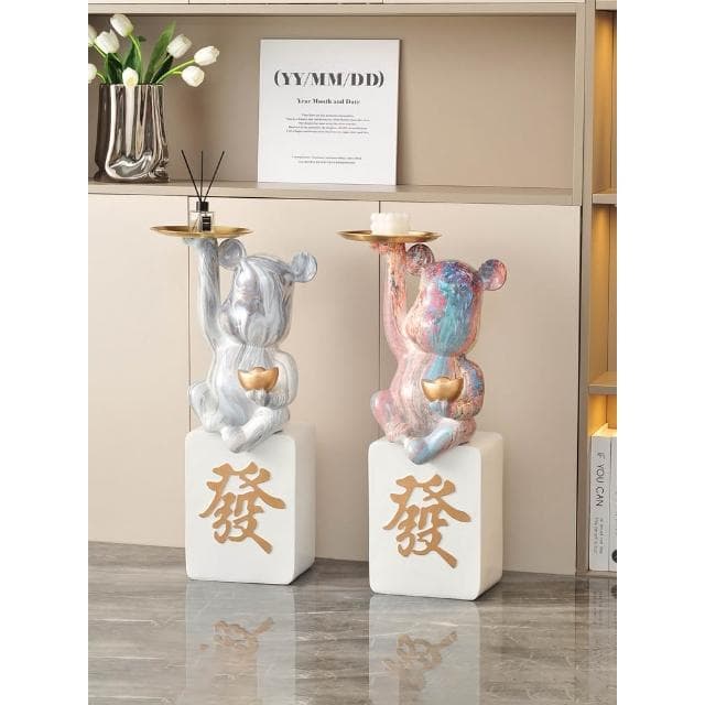 網紅新年招財暴力熊託盤落地大擺件客廳家居開業禮物喬遷裝飾禮品