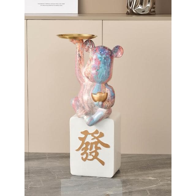 網紅新年招財暴力熊託盤落地大擺件客廳家居開業禮物喬遷裝飾禮品