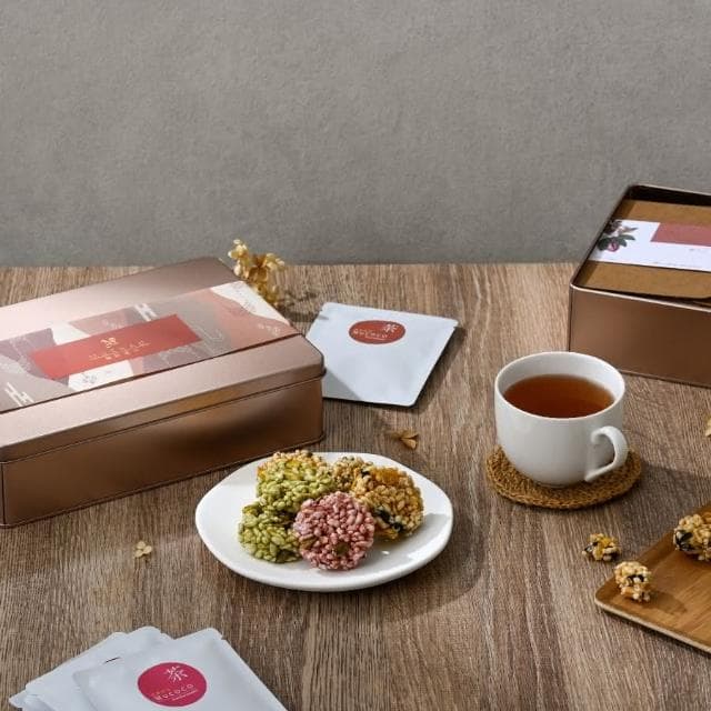 【MUZHAO 暮朝食粹】可可茶醬香米餅玫瑰金禮盒(中秋禮盒 米香禮盒 長輩禮物 100%屏豆可可豆)