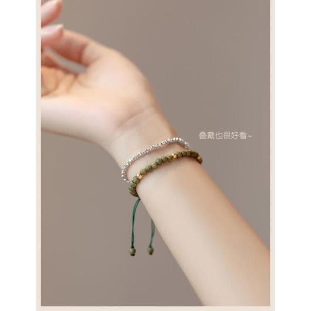 【開運堂】４ＭＭ天然綠檀木鍍14K珠手鍊手工飾品小禮物招財轉運珠女復古聖誕節情人節情侶 開運堂