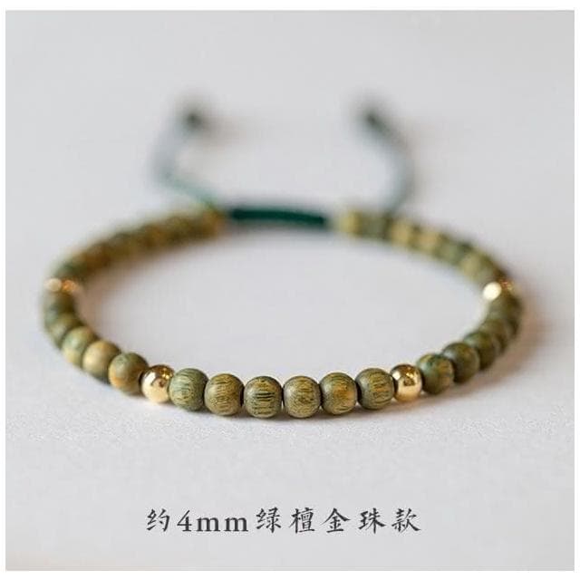 【開運堂】４ＭＭ天然綠檀木鍍14K珠手鍊手工飾品小禮物招財轉運珠女復古聖誕節情人節情侶 開運堂