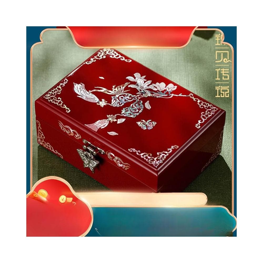 錦貝傳說螺鈿漆器首飾收納盒2024高檔三五金實木質復古典結婚禮物