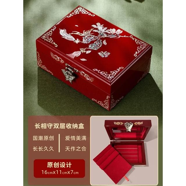 錦貝傳說螺鈿漆器首飾收納盒2024高檔三五金實木質復古典結婚禮物