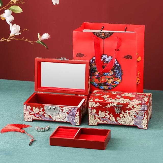螺鈿漆器首飾盒高檔實木黃金珠寶收納盒陪嫁訂婚新婚結婚禮物復古
