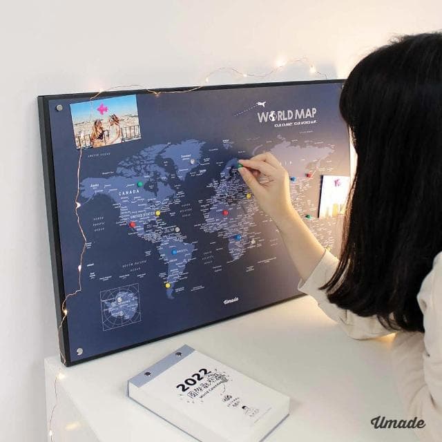 【Umade】世界地圖磁吸系列海報-單獨海報款 ４色 附磁鐵地標扣 (牆壁裝飾 房間佈置 居家情境裝飾 客廳 書房擺飾 旅行紀錄 情侶送禮 生日禮物)