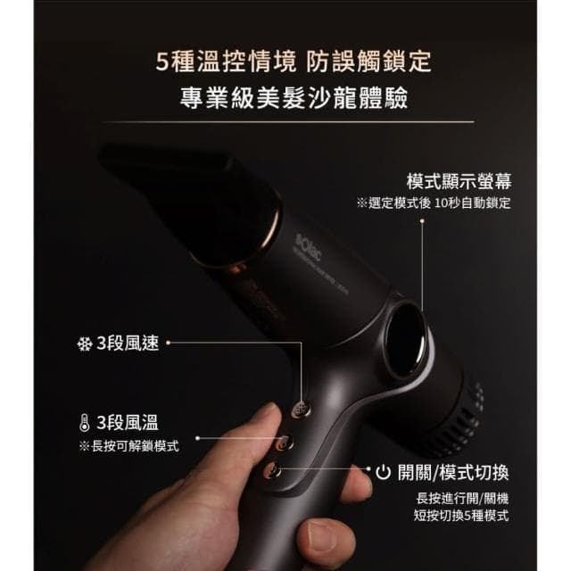 【SOLAC】專業智能溫控吹風機 SD-2100 (2023最新款 沙龍級2.0 快速乾髮 加長電線 SD2100__Kimi極美職人推薦)
