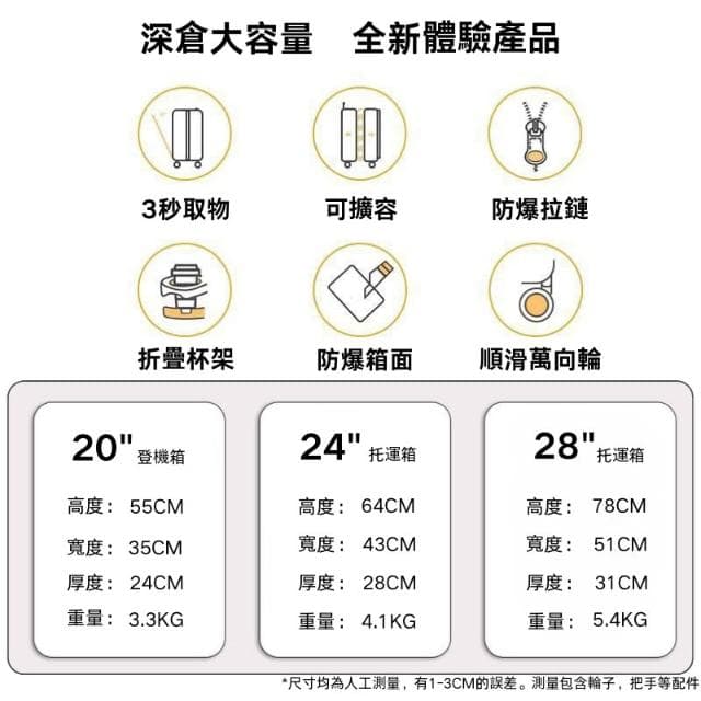 擴容行李箱 前開式商務箱 前開式旅行箱上掀行李箱 1:9比例上開蓋行李箱 側開拉鏈箱 掀蓋行李箱 20-28吋旅行箱