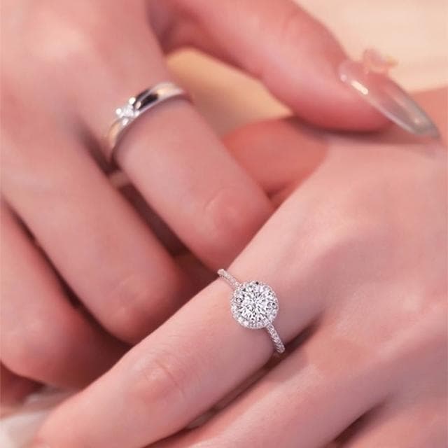 【EMMA SUE】飾品 銀飾 可調節 情侶對戒 戒指 對戒 鑽戒 男戒 女戒 莫桑鑽 s925純銀 情侶戒指 情人節禮物 生日禮物