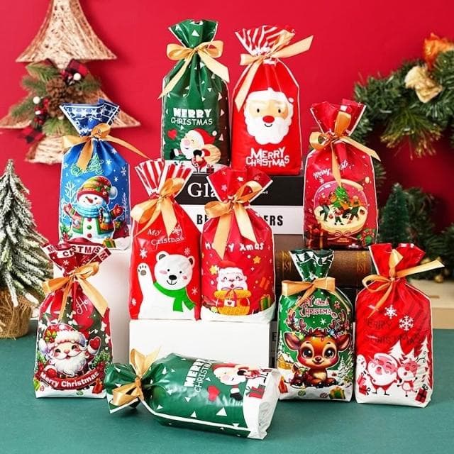 禎巧妙 台灣現貨  聖誕節抽繩束口袋 雪花酥牛軋糖包裝袋 牛軋餅餅乾包裝袋 兒童節糖果包裝袋 聖誕禮物包裝 聖誕創意包裝 平安蘋果包