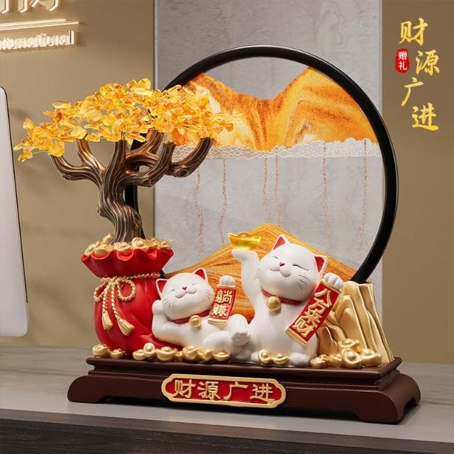 新款免運開光風水擺件 發財樹 流沙畫 招財貓擺件 開業禮物 店鋪前臺裝飾品 客廳喬遷新居禮物