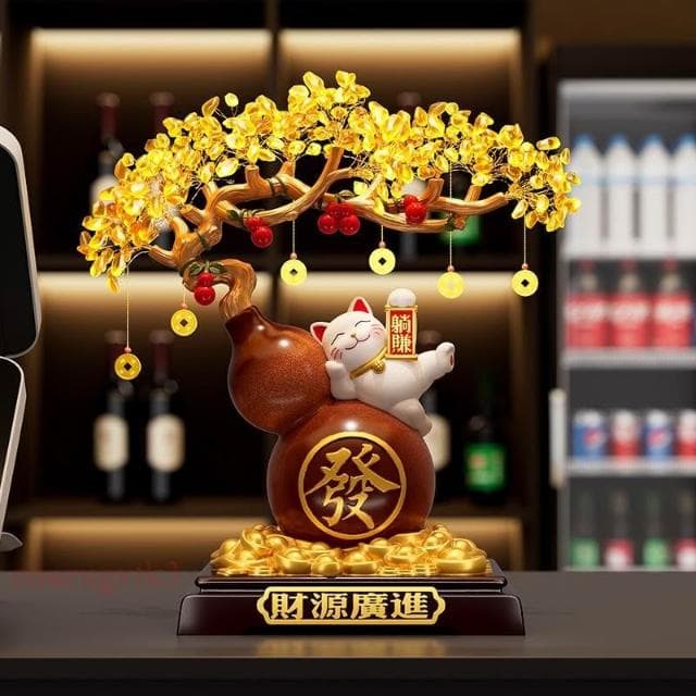 新款免運開光風水擺件 躺賺招財貓 發財樹 葫蘆擺件 客廳招財 中式客廳搬家禮物喬遷新居禮品