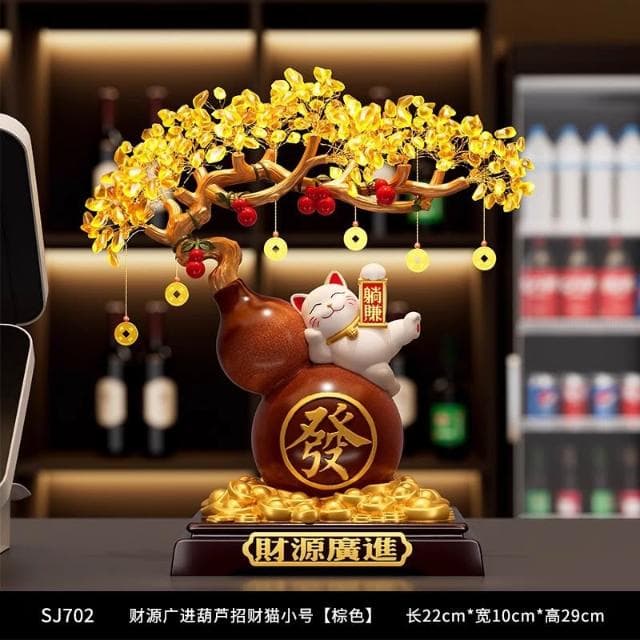 新款免運開光風水擺件 躺賺招財貓 發財樹 葫蘆擺件 客廳招財 中式客廳搬家禮物喬遷新居禮品