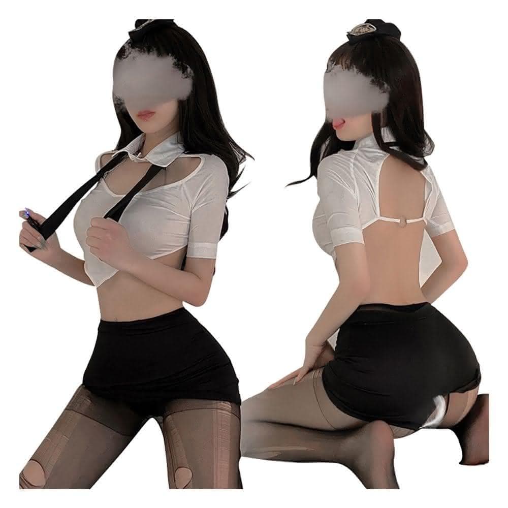 【Enjoy Love】交換禮物｜心型挖空後開衩短裙女警扮演服｜角色扮演服 Cosplay 女警服
