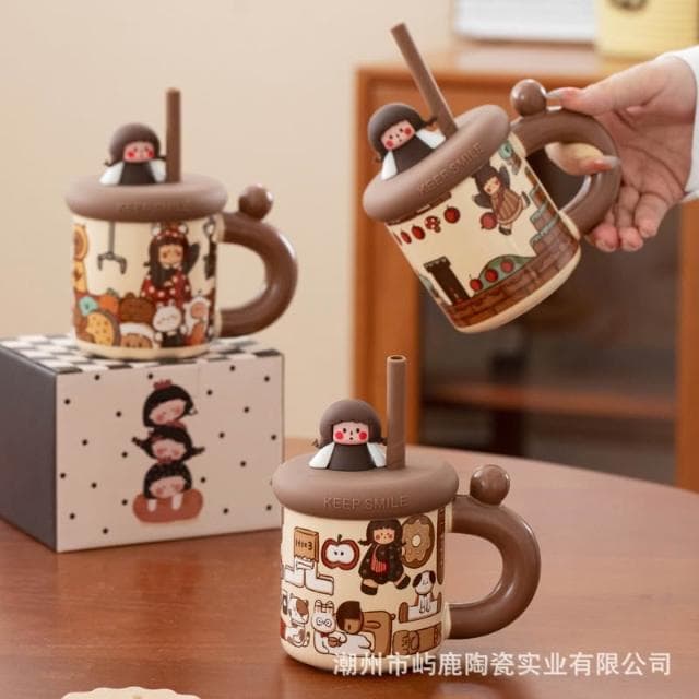 遊戲女孩吸管杯女家用帶蓋馬克杯特別好看的杯子生日禮物女生