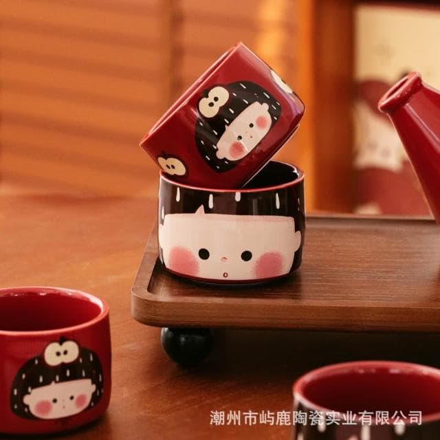 復古蘋果女孩茶壺套裝家用陶瓷冷水壺新婚禮物喬遷送禮水具組合