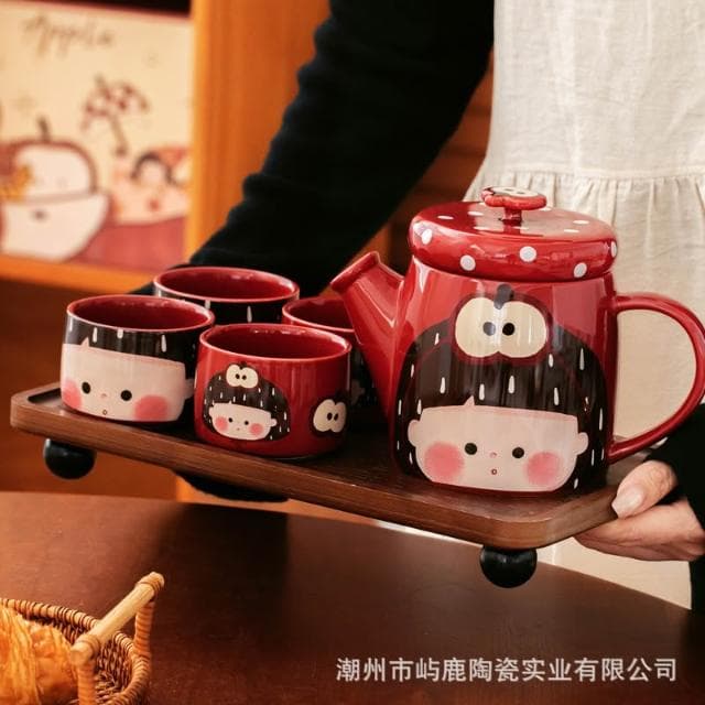 復古蘋果女孩茶壺套裝家用陶瓷冷水壺新婚禮物喬遷送禮水具組合