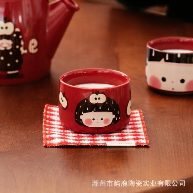 復古蘋果女孩茶壺套裝家用陶瓷冷水壺新婚禮物喬遷送禮水具組合