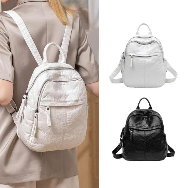 【LEESA】軟皮背包\後背包\包包女大容量後背包\白色包包\韓系包包\皮革包包\防水包包\休閒包包\黑色包包\小眾包包\禮物
