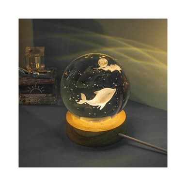 晶球 小夜燈擺件 學生夜燈 水晶球夜燈 水晶球 海豚髮光水晶球桌麵擺件小夜燈男生生日禮物送女生閨蜜高級感聖誕