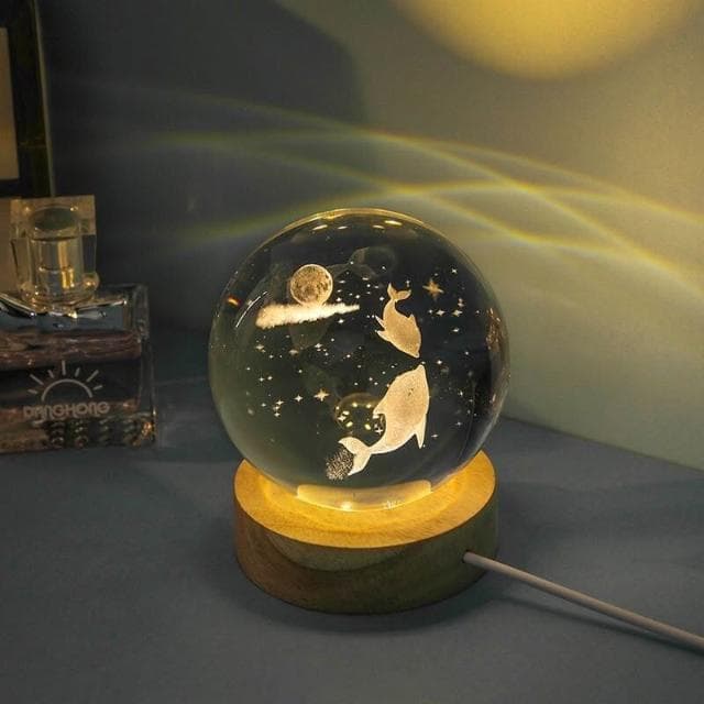 晶球 小夜燈擺件 學生夜燈 水晶球夜燈 水晶球 海豚髮光水晶球桌麵擺件小夜燈男生生日禮物送女生閨蜜高級感聖誕
