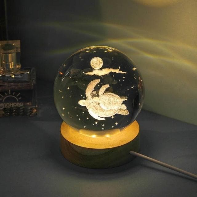 晶球 小夜燈擺件 學生夜燈 水晶球夜燈 水晶球 海豚髮光水晶球桌麵擺件小夜燈男生生日禮物送女生閨蜜高級感聖誕