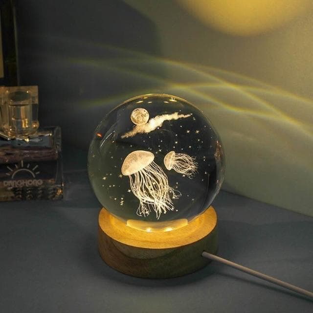 晶球 小夜燈擺件 學生夜燈 水晶球夜燈 水晶球 海豚髮光水晶球桌麵擺件小夜燈男生生日禮物送女生閨蜜高級感聖誕