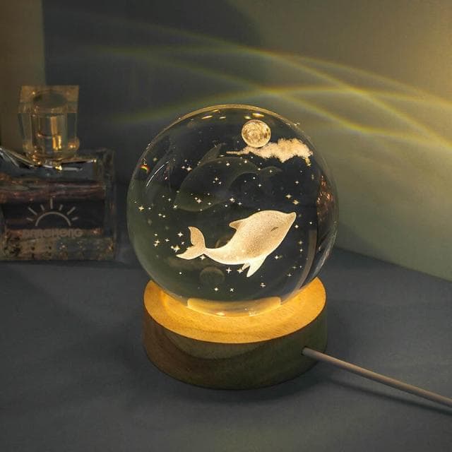 晶球 小夜燈擺件 學生夜燈 水晶球夜燈 水晶球 海豚髮光水晶球桌麵擺件小夜燈男生生日禮物送女生閨蜜高級感聖誕