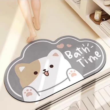 【富居閣】現貨45×70cm卡通動物異型 卡通貓咪 防水防油 廚房地墊珪藻土地墊 矽藻土軟地墊 防滑地墊 吸水地墊 入厝 入厝禮
