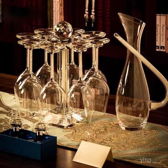 水晶鑽石紅酒杯輕奢禮盒套裝家用高腳醒酒器生日創意結婚禮物 紅酒杯 高腳杯 香檳杯 水晶玻璃杯 酒杯 水杯 品酒杯 水