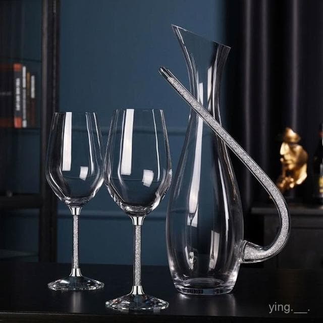 水晶鑽石紅酒杯輕奢禮盒套裝家用高腳醒酒器生日創意結婚禮物 紅酒杯 高腳杯 香檳杯 水晶玻璃杯 酒杯 水杯 品酒杯 水