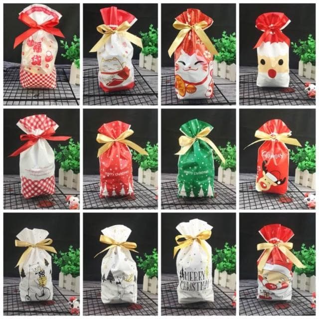 禎巧妙 台灣現貨 聖誕禮物束口袋 聖誕節糖果袋 新年包裝袋 招財貓束口袋 巧克力袋 耶誕節 過年 福袋禮物袋 小禮物束口袋 抽繩袋