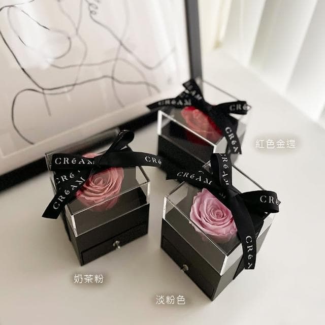 【CReAM】Letitia永生花純銀施華洛世奇水晶鋯石女項鍊玫瑰花禮盒(生日 禮物 送禮 禮盒)