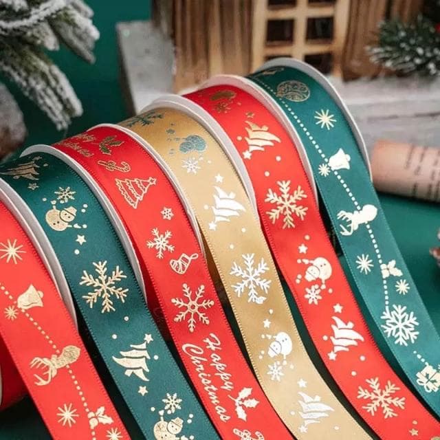 禎巧妙 台灣現貨 聖誕節 ( 緞帶 )過年燙金彩帶 禮物包裝絲帶 緞帶 鮮花裝飾蛋糕盒绸帶 禮品和蝴蝶結 綁帶 聖誕禮品裝飾緞帶 禮物緞帶 絲帶