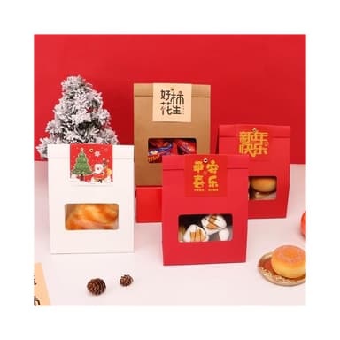禎巧妙 台灣現貨  日式開窗自立袋 新年/聖誕日式開窗自立袋 日系簡約 質感開窗自立袋 新年 聖誕節 自立紙袋 包裝盒 禮盒 手工餅乾盒