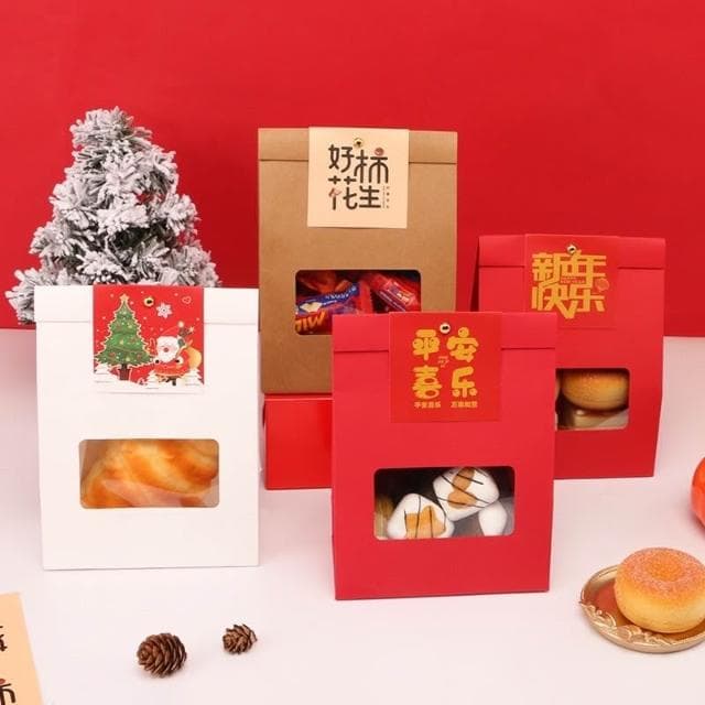 禎巧妙 台灣現貨  日式開窗自立袋 新年/聖誕日式開窗自立袋 日系簡約 質感開窗自立袋 新年 聖誕節 自立紙袋 包裝盒 禮盒 手工餅乾盒