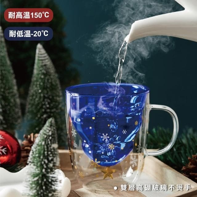 【ANDYMAY2】北歐聖誕雙層防燙杯蓋組（買一送一）（聖誕禮物 聖誕節 交換禮物 雙層玻璃杯 玻璃杯 水杯 茶杯 雙層杯 杯子）