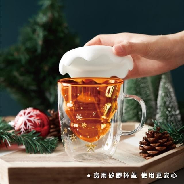 【ANDYMAY2】北歐聖誕雙層防燙杯蓋組（買一送一）（聖誕禮物 聖誕節 交換禮物 雙層玻璃杯 玻璃杯 水杯 茶杯 雙層杯 杯子）
