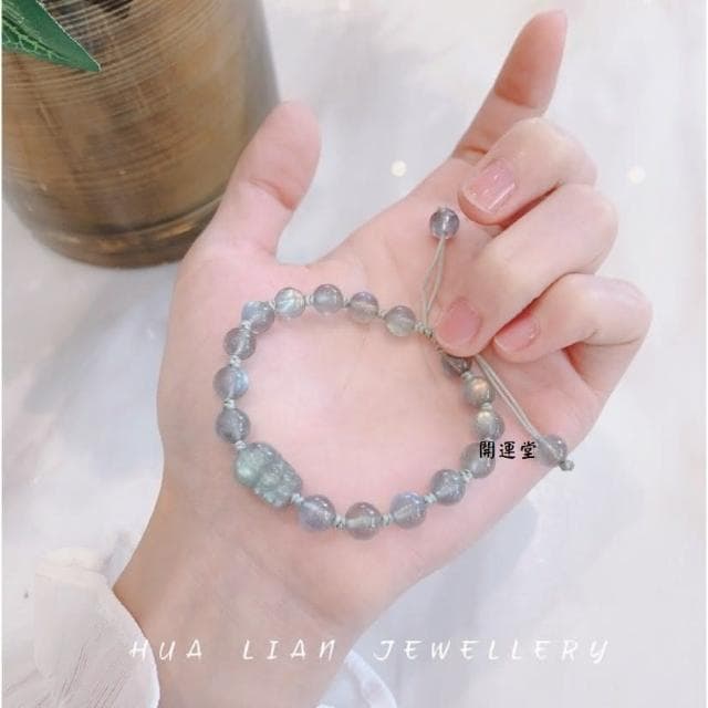 【開運堂】守護愛情+招財 貔貅天然灰月光石貔貅手鍊森林系女手鍊女禮物閨蜜情侶聖誕節禮物生日禮物 開運堂