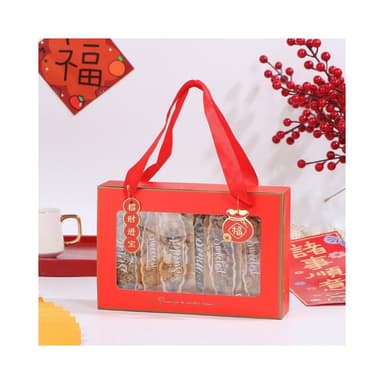 禎巧妙 台灣現貨 紅色開窗手提盒 新年禮物盒子 牛軋糖包裝禮盒 喜糖盒 月餅包裝盒 聖誕節包裝盒 手提零食糖果包裝盒 曲奇餅乾包裝