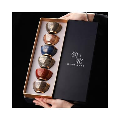 茶器 茶具 陶瓷杯 品茗杯 瓷杯功夫茶杯 陶瓷茶杯 茶杯 禮物杯子 鈞窯新款描金禮盒高檔中式複古建盞茶盞品茗杯送禮精品