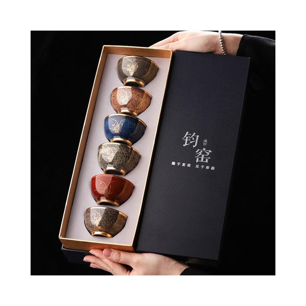 茶器 茶具 陶瓷杯 品茗杯 瓷杯功夫茶杯 陶瓷茶杯 茶杯 禮物杯子 鈞窯新款描金禮盒高檔中式複古建盞茶盞品茗杯送禮精品