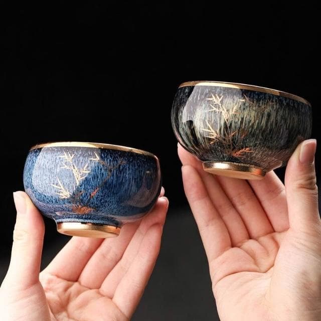 茶器 茶具 陶瓷杯 品茗杯 瓷杯功夫茶杯 陶瓷茶杯 茶杯 禮物杯子 鈞窯新款描金禮盒高檔中式複古建盞茶盞品茗杯送禮精品
