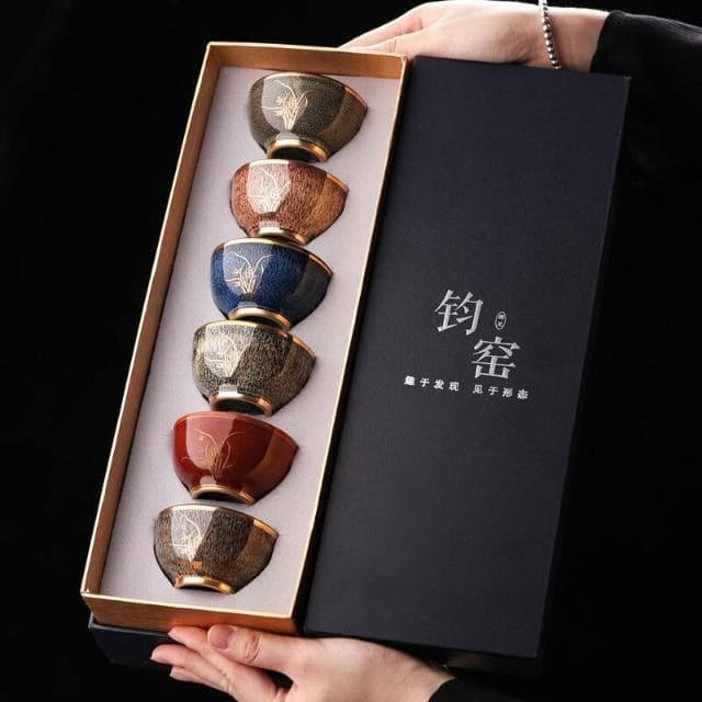 茶器 茶具 陶瓷杯 品茗杯 瓷杯功夫茶杯 陶瓷茶杯 茶杯 禮物杯子 鈞窯新款描金禮盒高檔中式複古建盞茶盞品茗杯送禮精品