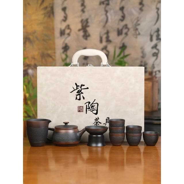 雲南紫陶跳刀懸停鳳鳴茶壺建水全手工紫砂壺辦公家用功夫茶具套裝