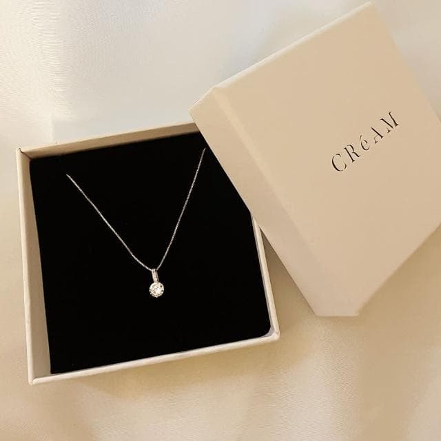 【CReAM】Lauretta 純銀典雅氣質6mm單鑽水晶鋯石鑽式女項鍊(生日 禮物 送禮 禮盒)