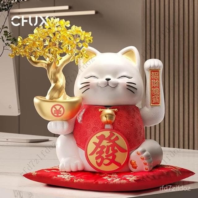 招財貓自動招手擺件店鋪前臺髮財樹送朋友開業禮品喬遷之新居禮物風水擺件客廳擺件玄關擺件開幕送禮招財擺飾入厝禮物