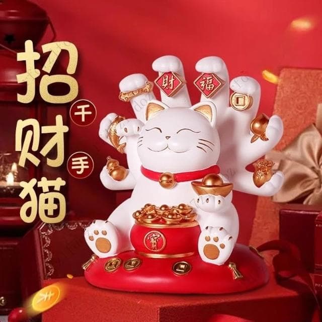 創意招財貓擺件前臺吉祥物裝飾朋友開店開業禮物客廳喬遷新居賀禮千手招財貓招財貓擺飾入厝禮物居家擺飾開幕開店送禮
