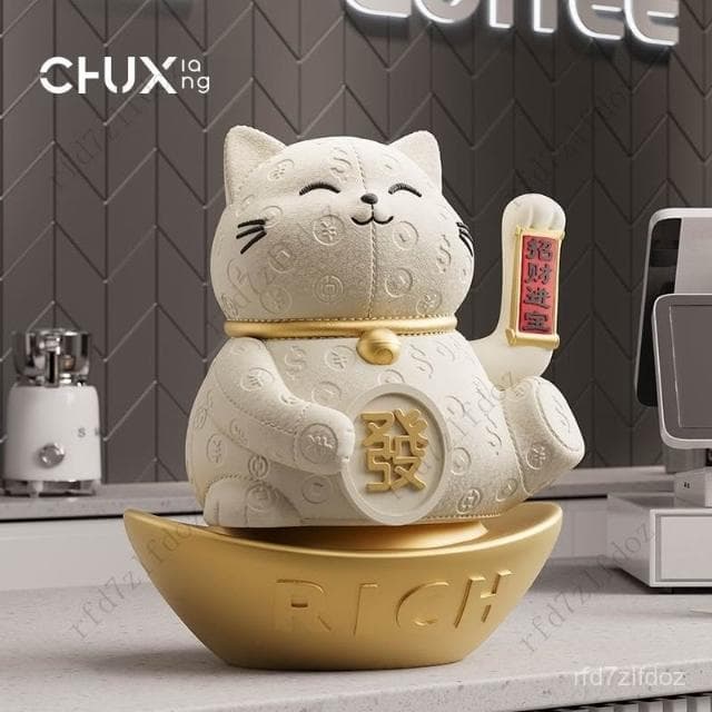 招財貓擺件自動招手皮質紋理存錢罐店鋪前臺喜慶髮財貓開業禮物客廳擺件玄關擺件居家擺飾招財貓咪招財貓擺飾開業送禮