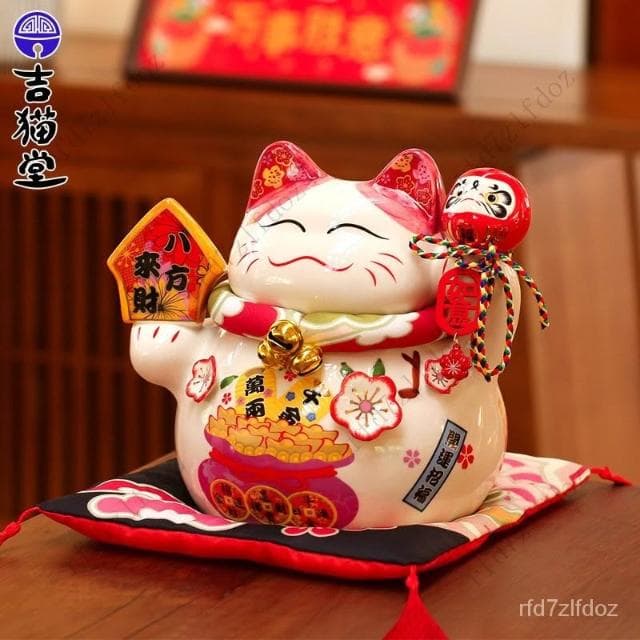 招財貓小擺件陶瓷店鋪前臺收銀臺擺件創意禮品客廳酒櫃裝飾存錢罐招財貓擺飾存錢筒居傢裝飾日式風招財貓入厝禮物開店送禮