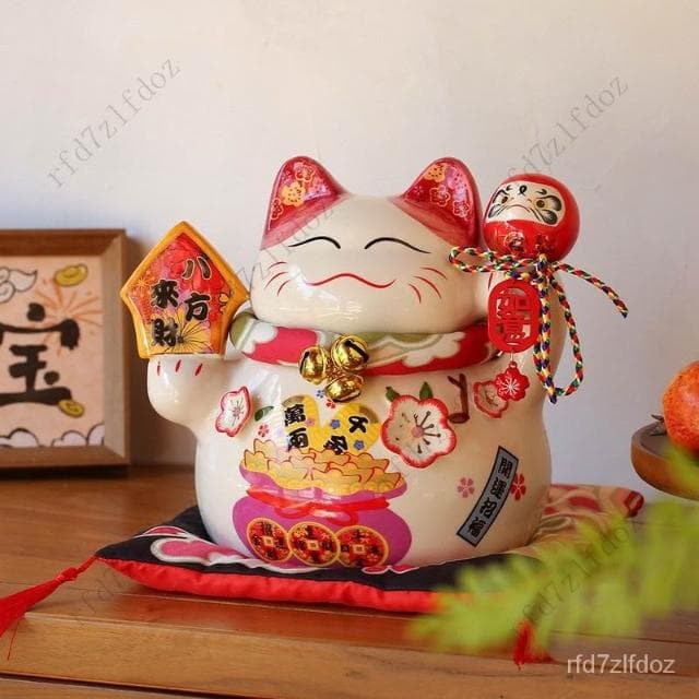 招財貓小擺件陶瓷店鋪前臺收銀臺擺件創意禮品客廳酒櫃裝飾存錢罐招財貓擺飾存錢筒居傢裝飾日式風招財貓入厝禮物開店送禮